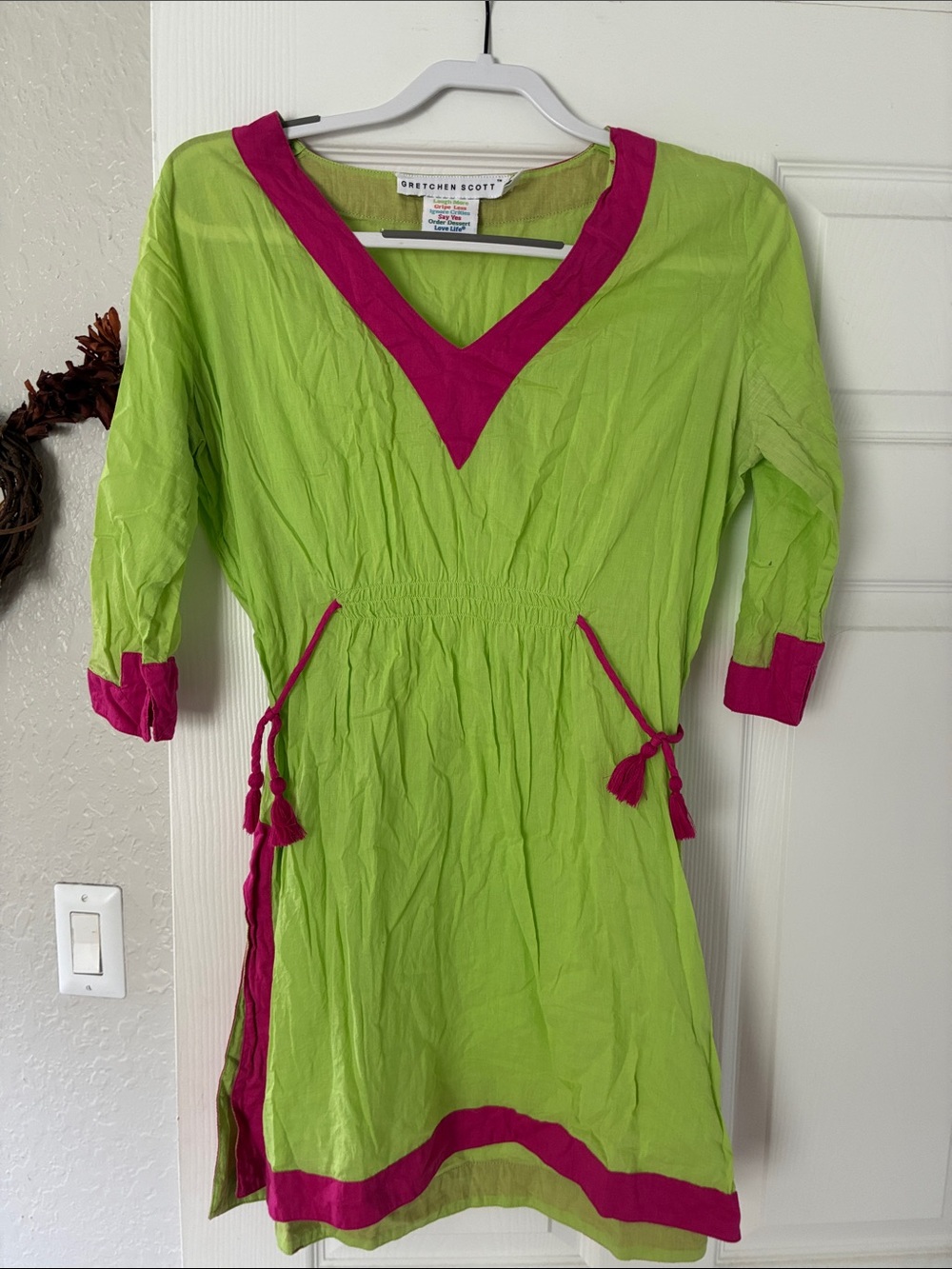 Gretchen Scott Designs Lime Green Dress with Magenta Trim